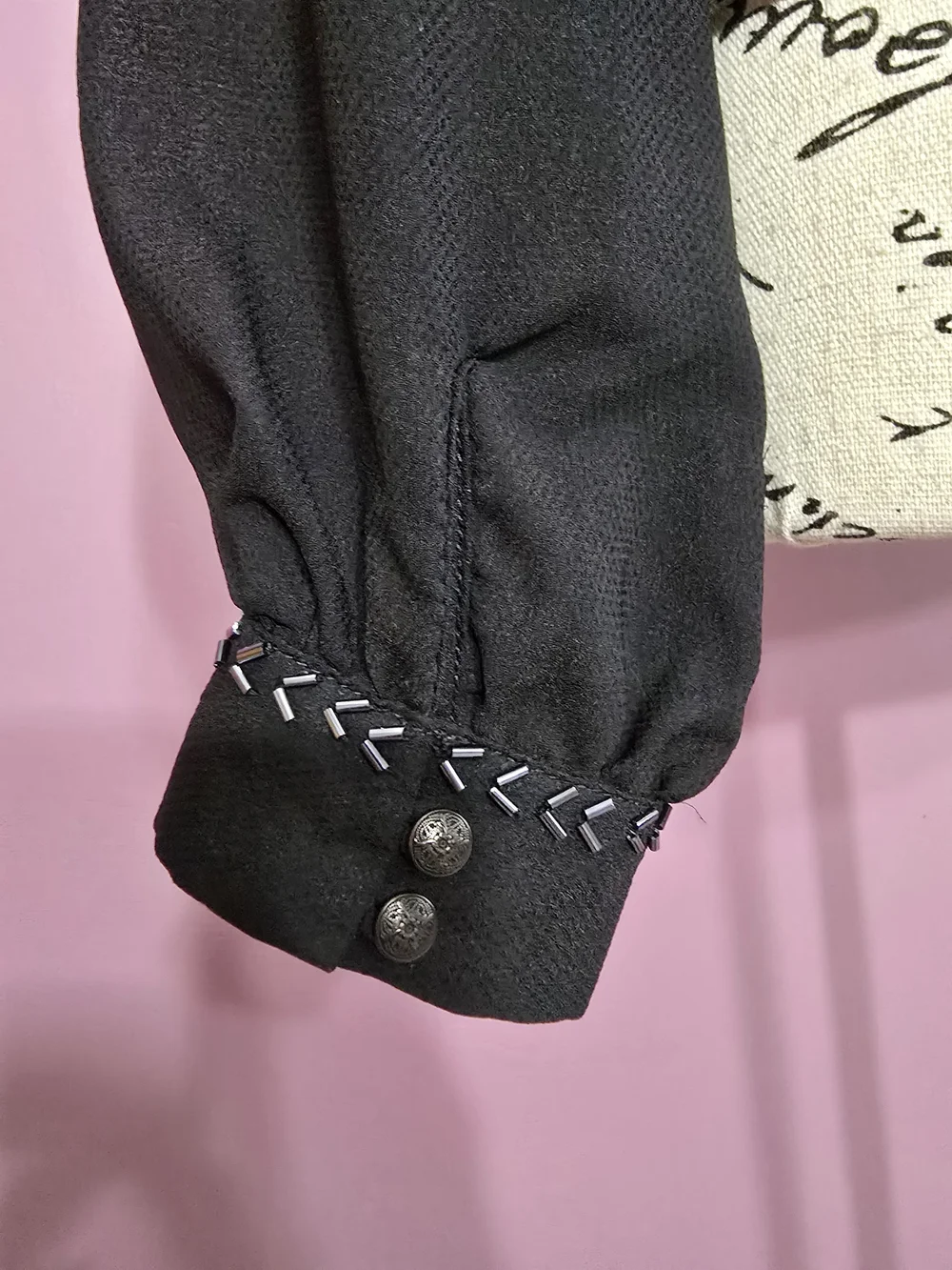 Free People Navy Blue Sheer Peplum Beaded Long-sleeve Blouse XS